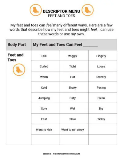 The Interoception Curriculum Lesson 2 Example