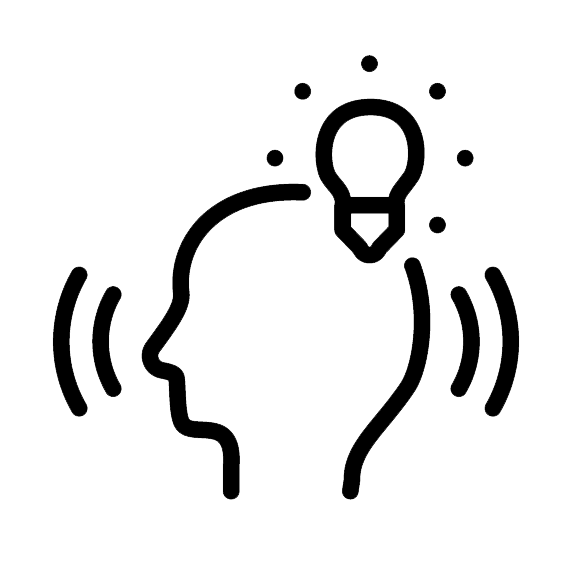 An icon of a person thinking and communicating.