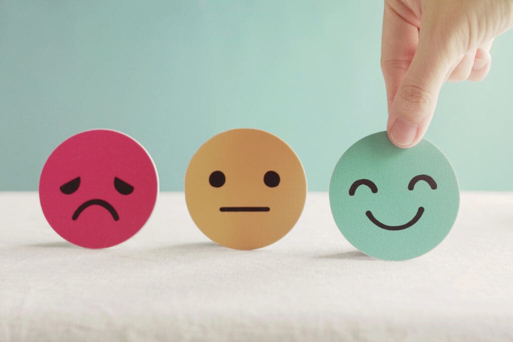 three emotions on paper circles