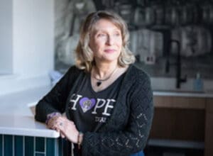 Mary Vicario wearing a shirt that says Hope